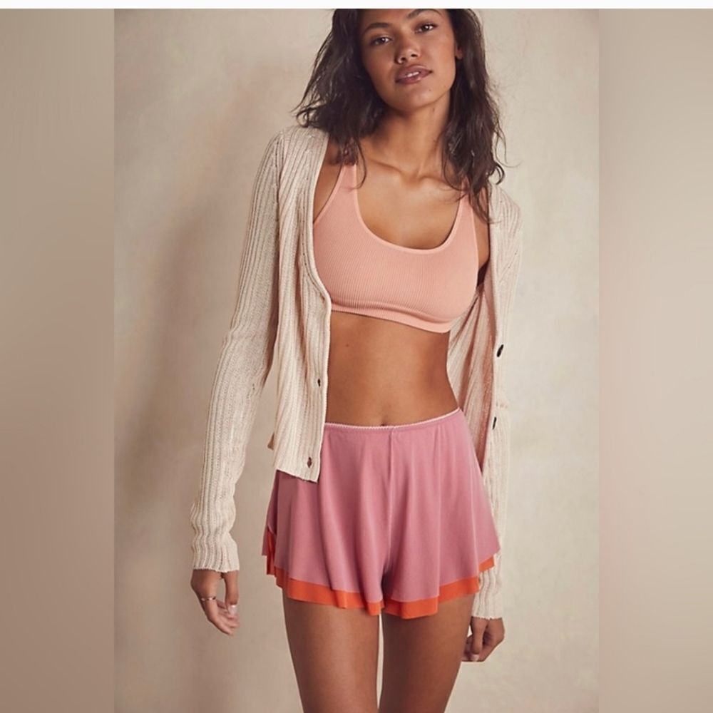 NWT Free People Layered Up Mesh Shorts In  Red/Black